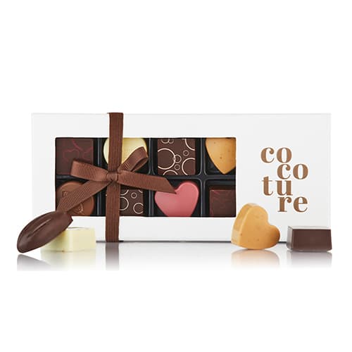 Chokoladeæske med 9 stk. fyldte chokolader fra Cocoture i hvid æske - 81g