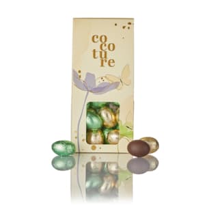 Fyldte folieæg m/ forskellig smag i gul Cocoture dragébox - 95-100g