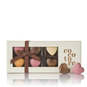 Fyldte chokoladehjerter i hvid Cocoture æske - 72g