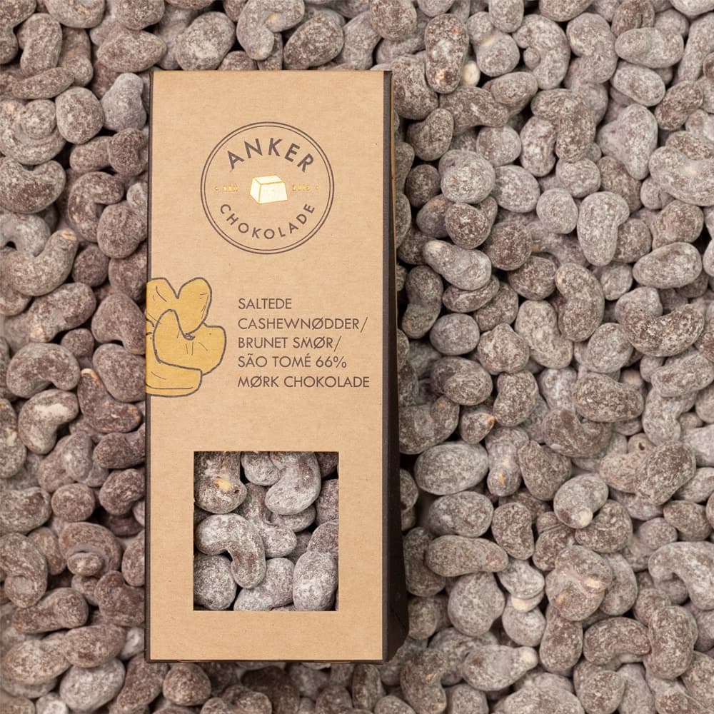 Anker Chokolade, Dragee med Cashewnødder, Brunet Smør & São Tomé 66% Mørk Chokolade
