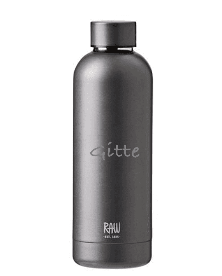 RAW TO GO Termoflaske med navn/tekst, 0,5 L, Metallic Dark Grey