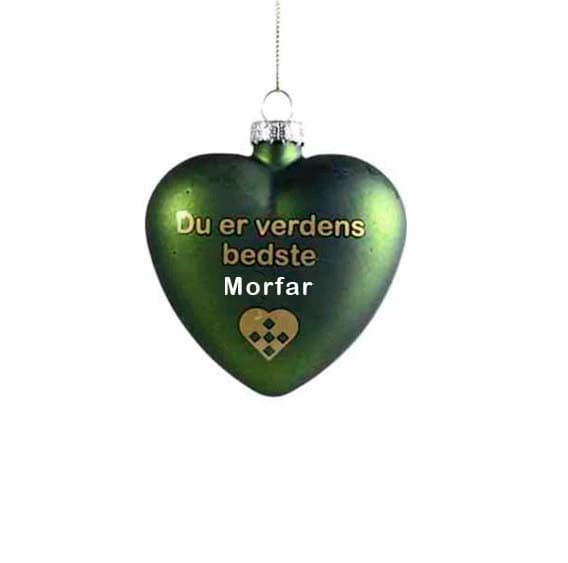 Julekugle Hjerte - "Du er verdens bedste Morfar" - Grøn mat