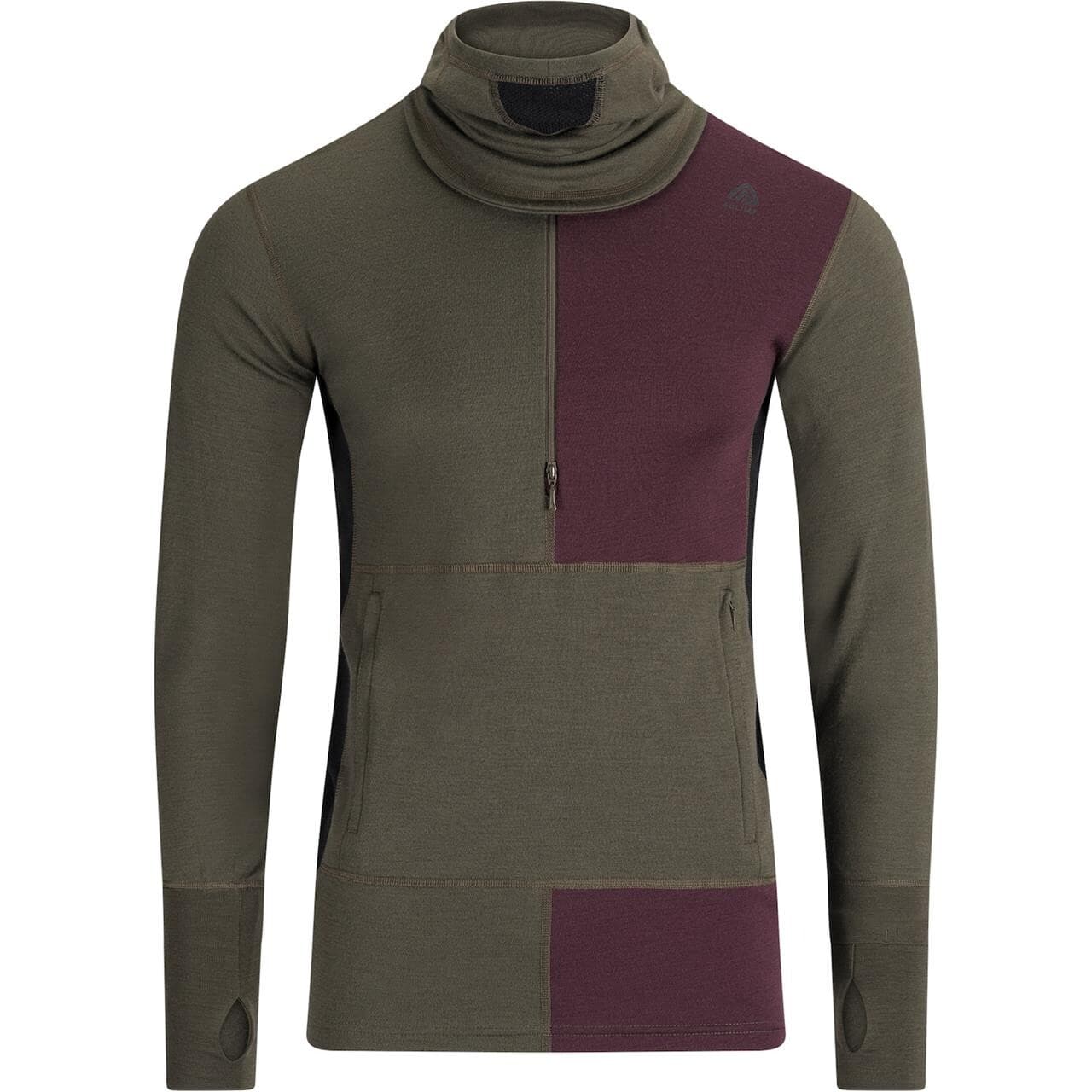 Aclima Mens WarmWool Hood Sweater W/zip  (Grøn (TARMAC/FIG/JET BLACK) Small)