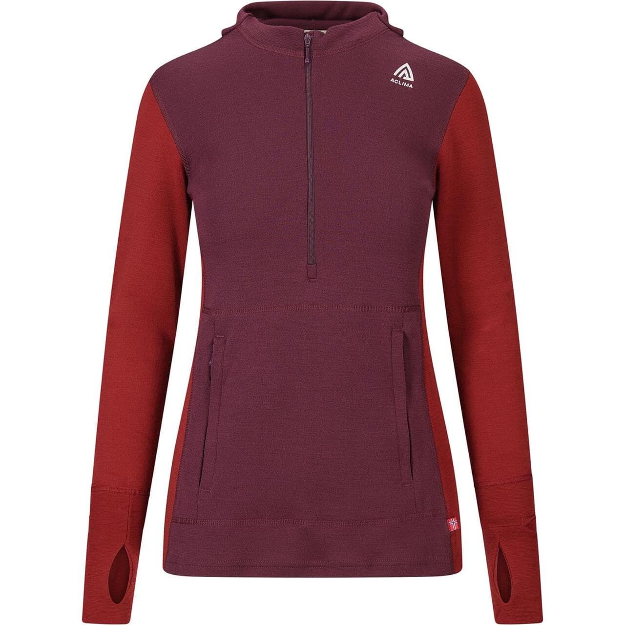 Aclima Womens WarmWool Hood Sweater W/zip (Rød (FIG/RED DAHLIA) Medium)