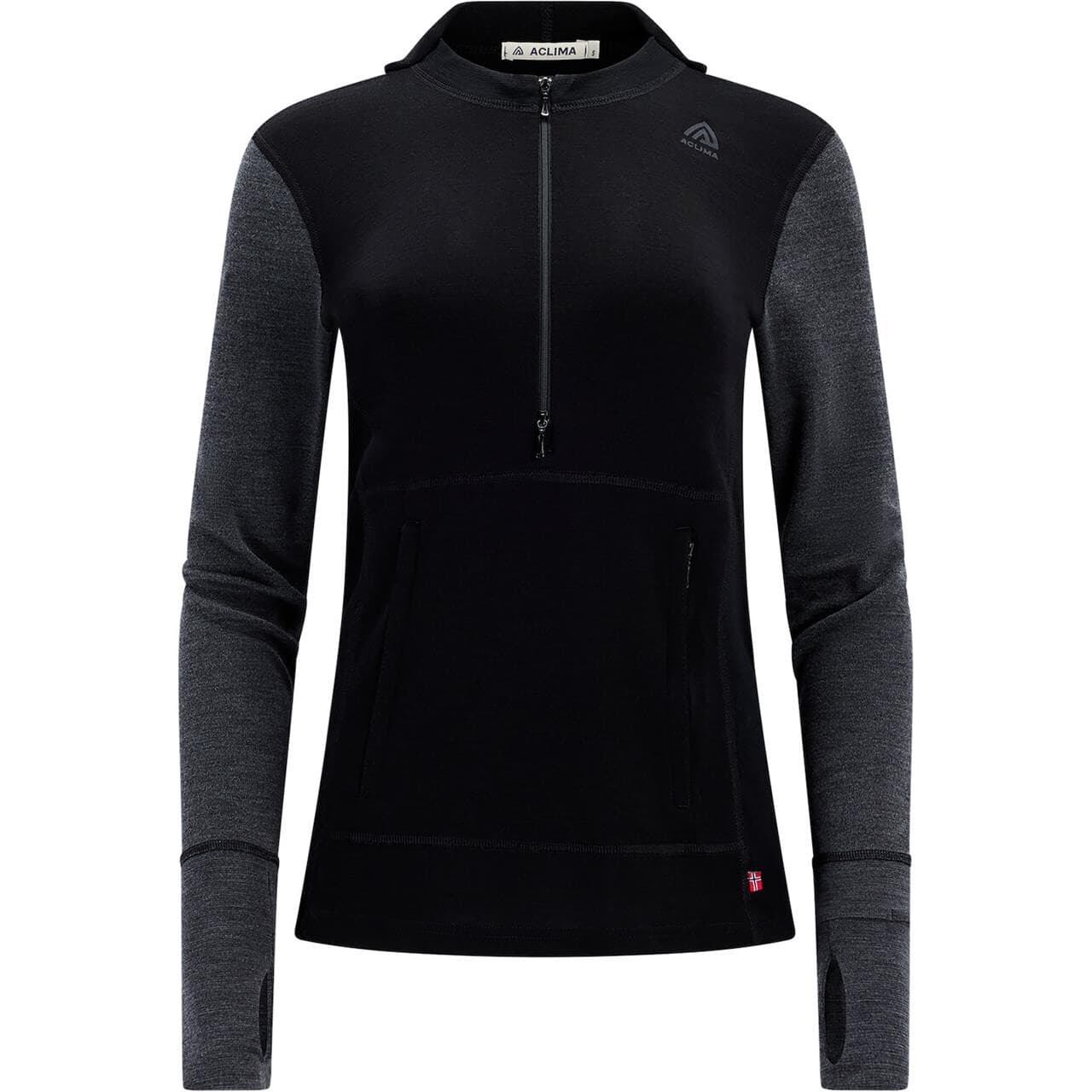 Aclima Womens WarmWool Hood Sweater W/zip (Sort (JET BLACK/MARENGO) Small)