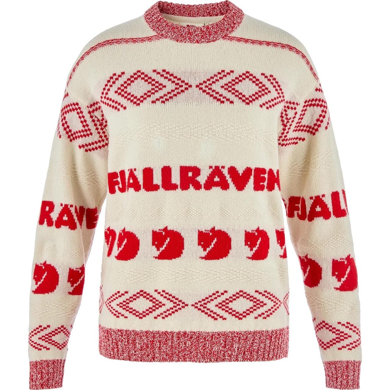 Fjällräven Womens Fjällräven Jacquard Knit (Hvid (CHALK WHITE-TRUE RED/113-334) Medium)