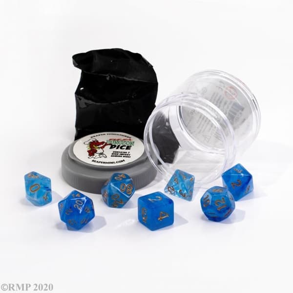 Dice - TerningesÃ¦t -  7 Terninger - Reaper Miniatures - Pizza Dungeon Dice: Gem Blue (Inkl. 1 Figur)