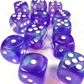 Dice - TerningesÃ¦t - 12 stk. 6 sidet (D6) - Borealis Polyhedral Luminary (Glow-in-the-Dark): Purple With White