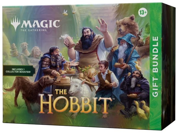 Magic: The Gathering - The Hobbit - Gift Bundle (Fat Pack) - 1 Collector & 9 Play Boosters, Terning, Promokort, 30 Lande (15 Foil), mm.