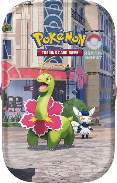 Pokemon Tin Kasse - 2026 Summer Lumiose City Mini Tin: Meganium (2 Boosters & KlistermÃ¦rker)