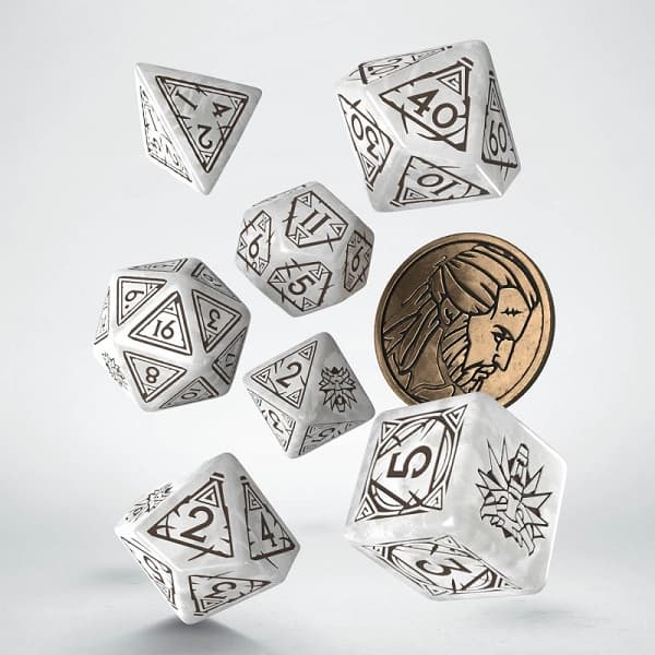 Dice - TerningesÃ¦t - 7 terninger &Â D2 Coin - The Witcher: Geralt - The White Wolf