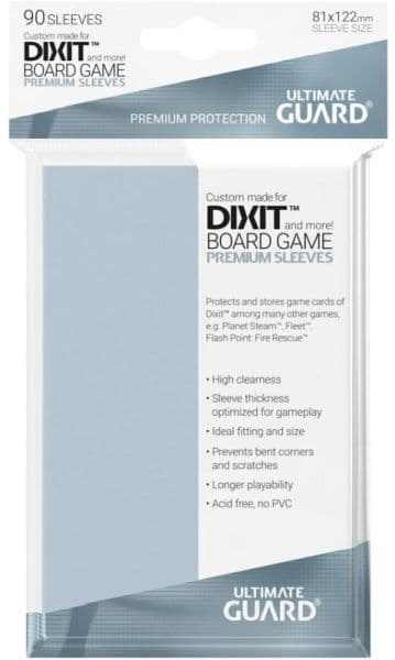 Ultimate Guard Premium Soft Sleeves (BrÃ¦tspilslommer) for Board Game Cards Dixit (90 Lommer) (Clear/Transparent/Gennemsigtig) 81x122mm