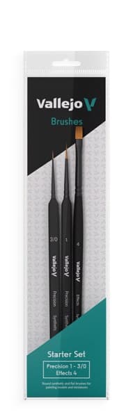 Vallejo - Brush Starter Set - Synthetic Hair (Round No.1, 3/0 Triangular Handle, Flat No.4)