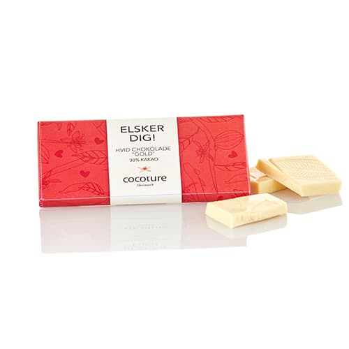 'Elsker dig'-gave - Cocoture hvid-chokoladeplade med hilsen - 55g