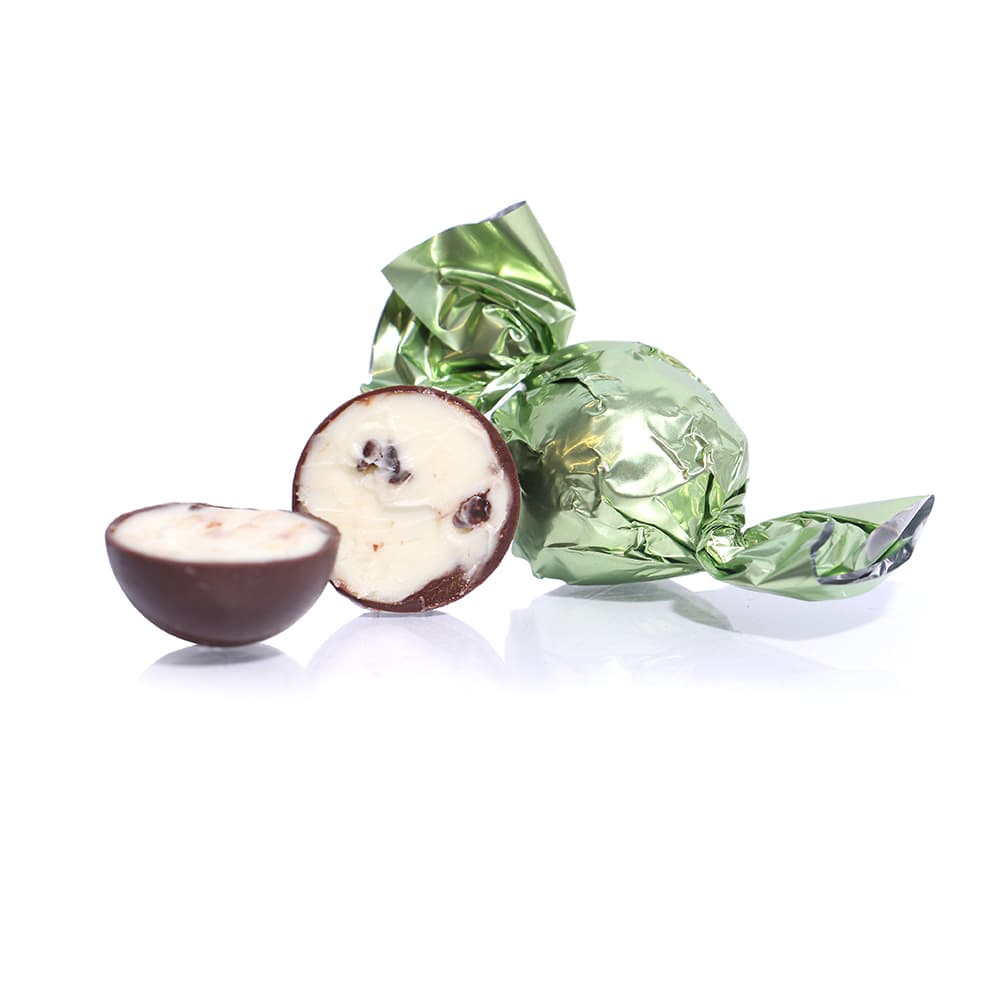 Fyldte chokoladekugler med sour cherry - Pastalgrøn - 1kg