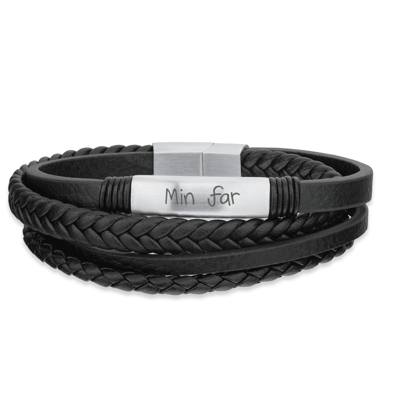 Scrouples - FORCE armbånd 4 rk.plade sort læder 23 cm