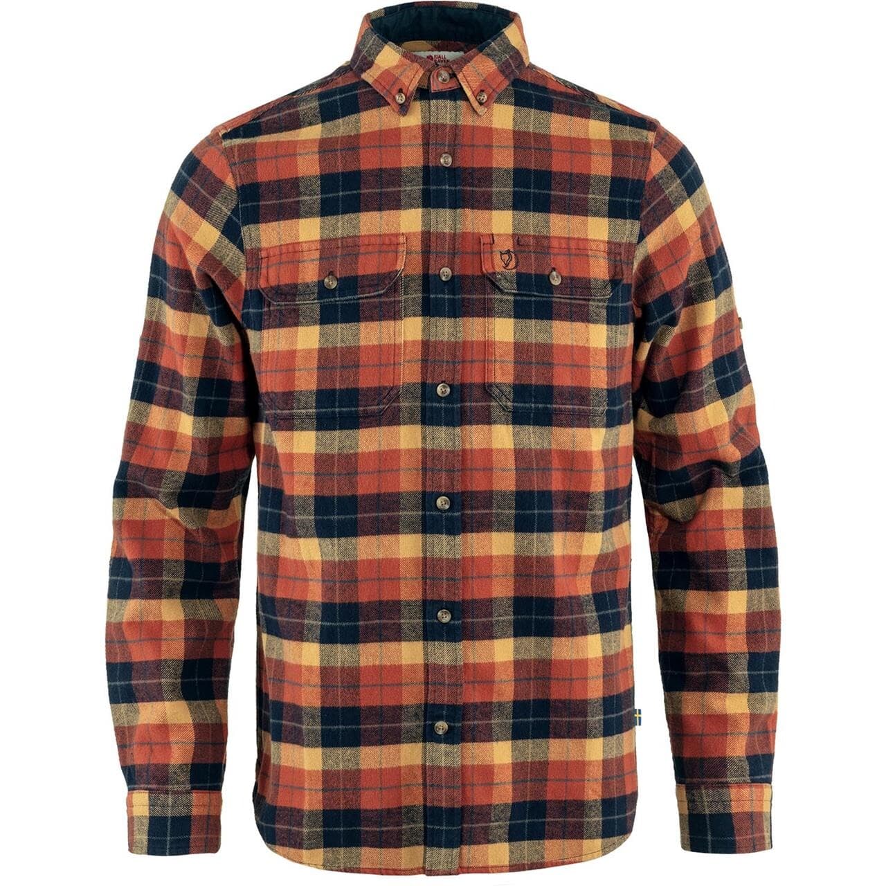 Fjällräven Mens Singi Heavy Flannel Shirt (Orange (AUTUMN LEAF-DARK NAVY/215-555) X-small)