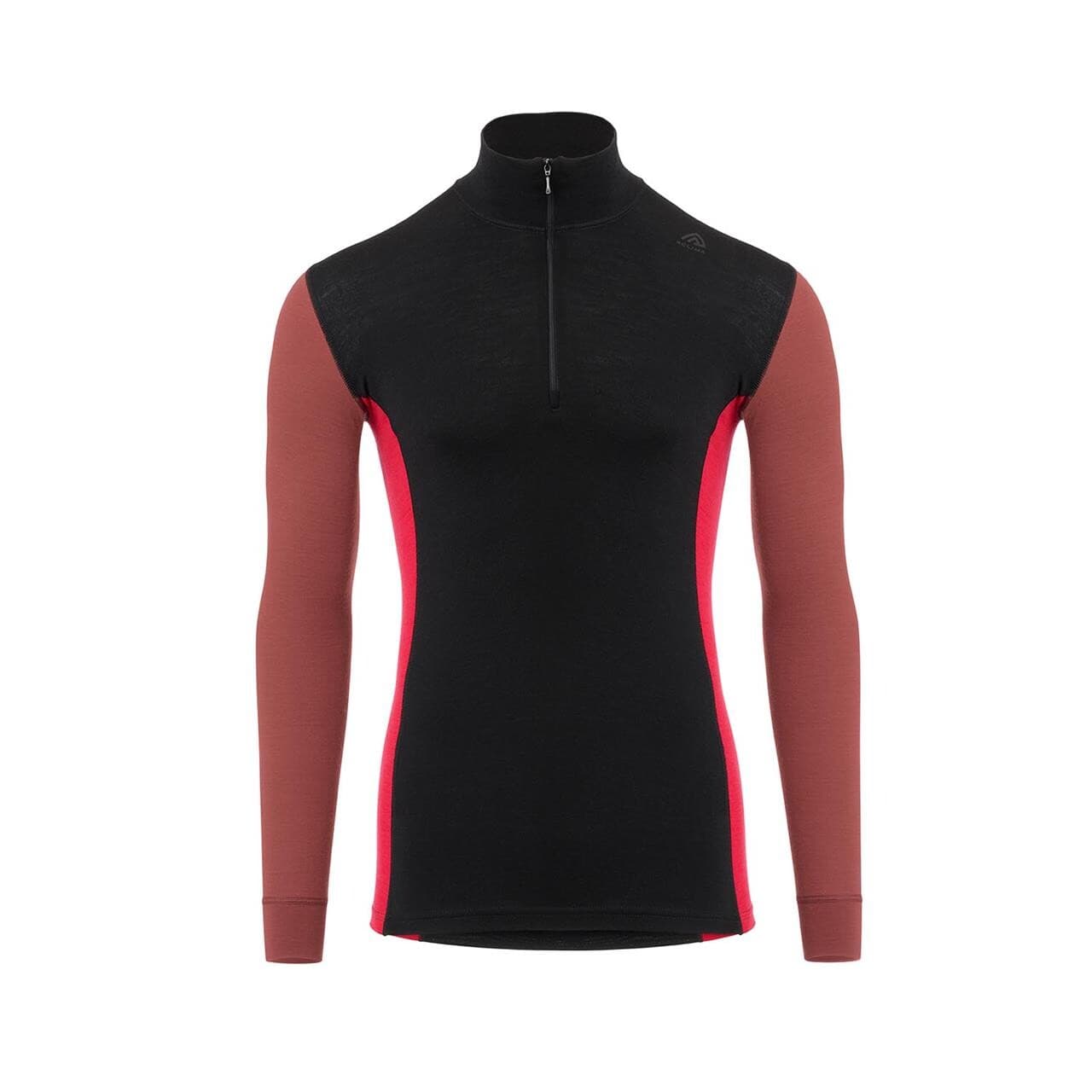 Aclima Mens WarmWool Mock Neck Shirt (Sort (JETBLACK/SPICEDAPPLE/JESTERRED) Small)