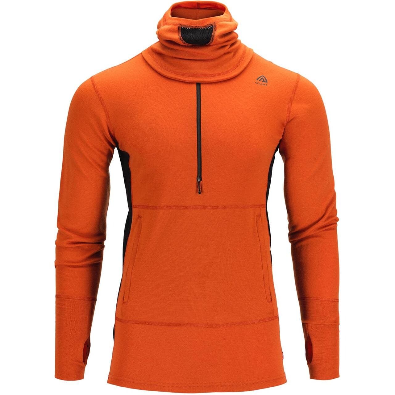Aclima Mens WarmWool Hood Sweater W/zip (Orange (GOLD FLAME/JET BLACK) Small)