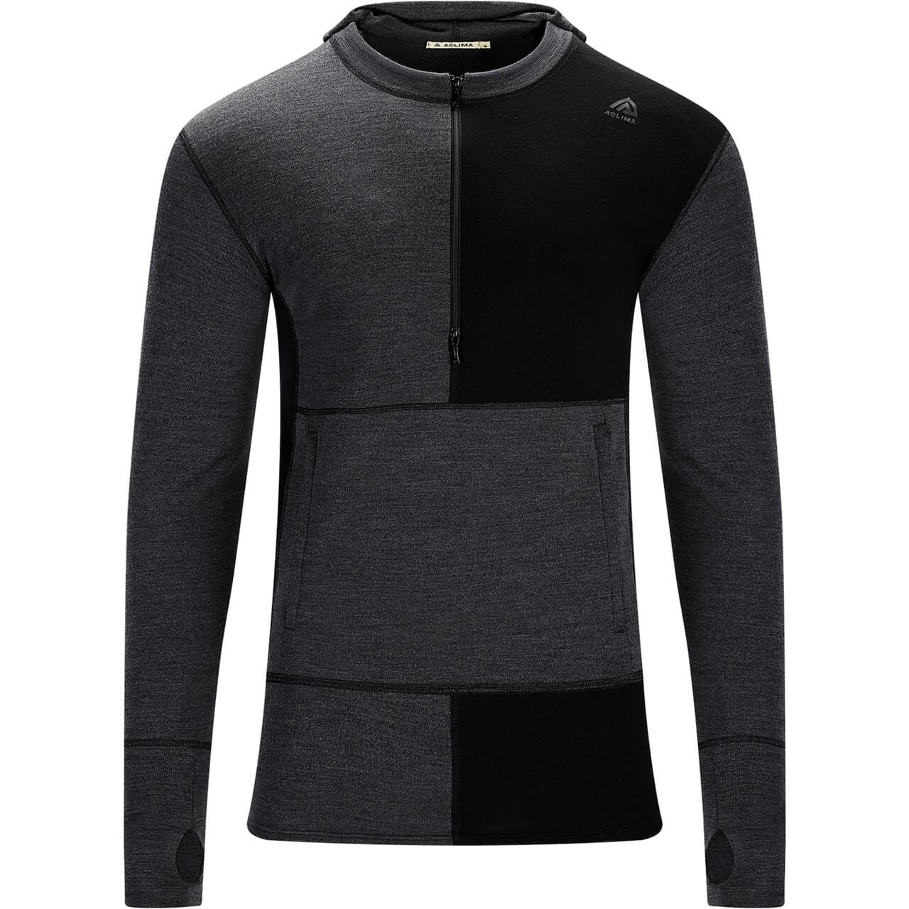 Aclima Mens WarmWool Hood Sweater W/zip (Sort (JET BLACK/MARENGO) Medium)