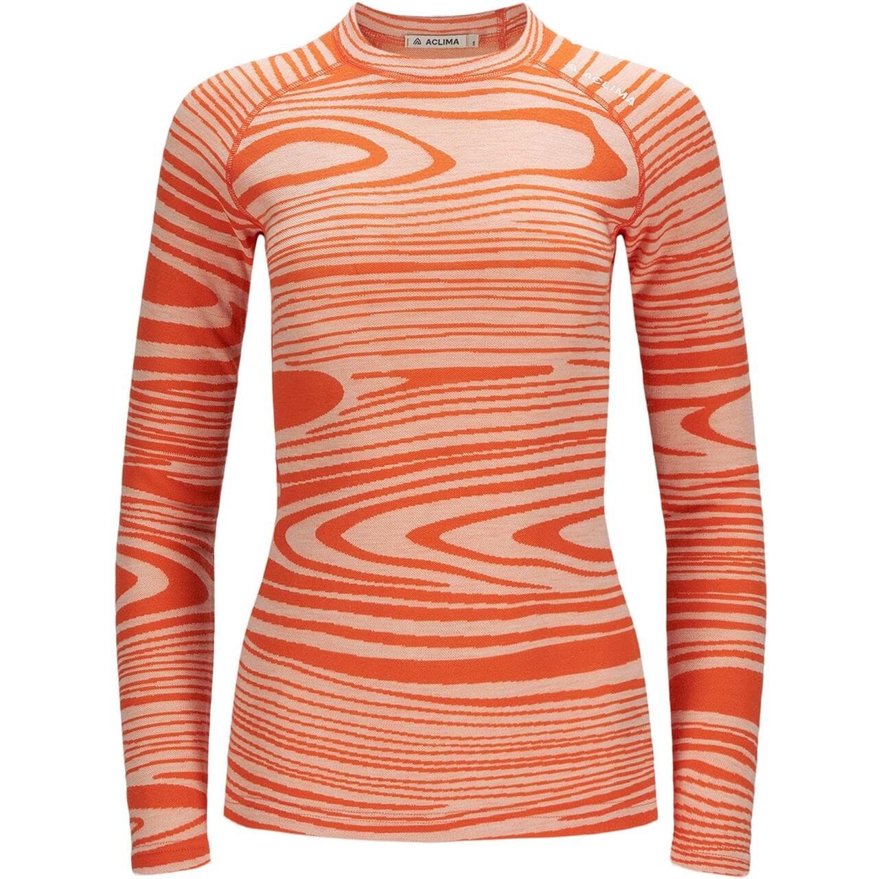 Aclima Womens WarmWool Crew Neck Shirt (Orange (SIGNATURE MOTION) Medium)