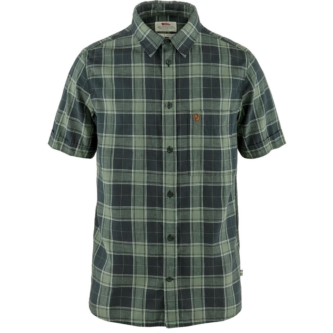 Fjällräven Mens Övik Travel Shirt S/S (Blå (DARK NAVY-PATINA GREEN/555-614) X-large)
