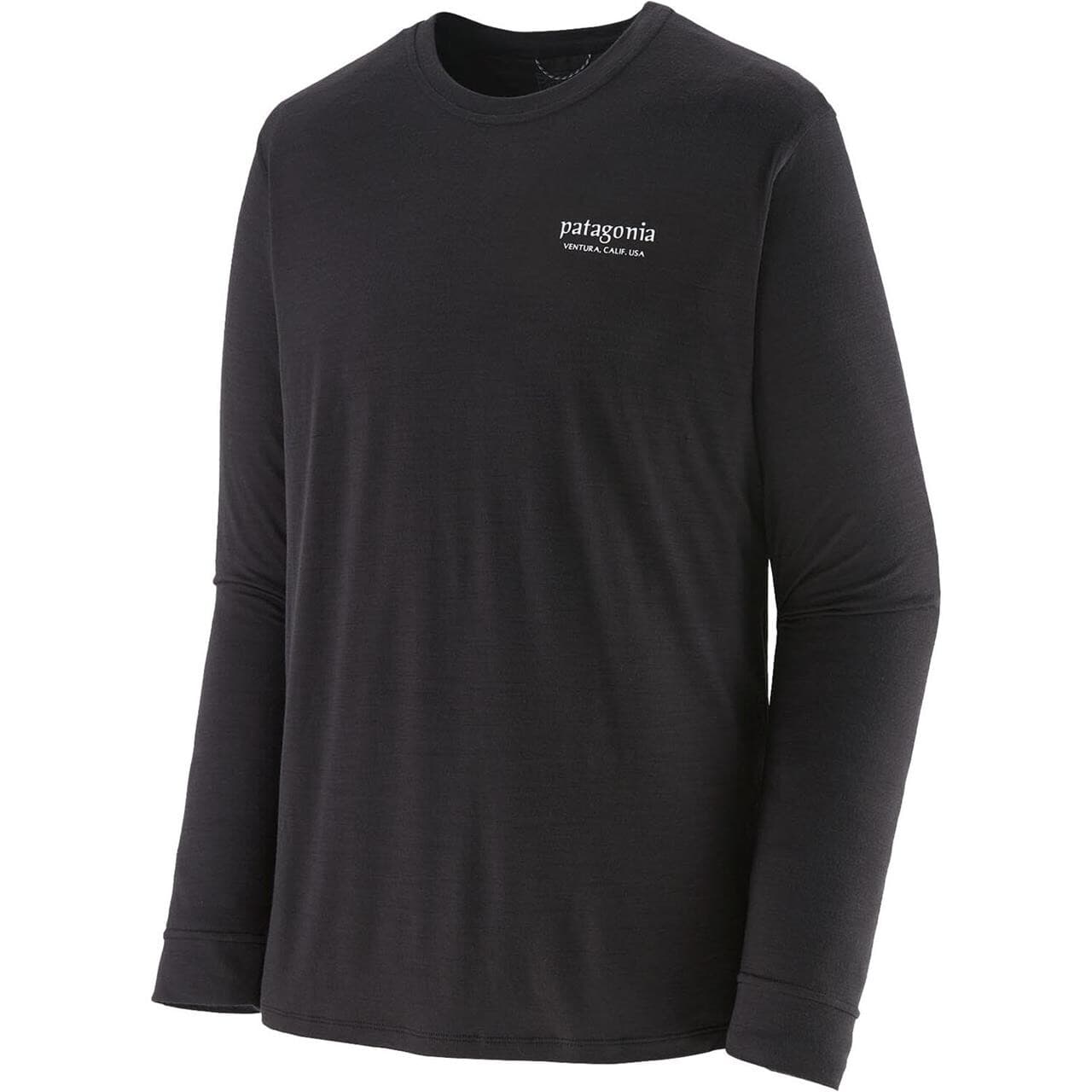 Patagonia Mens L/S Cap Cool Merino Blend Graphic Shirt (Sort (HERITAGE HEADER: BLACK) Large)