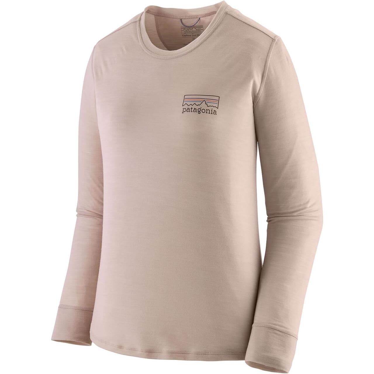 Patagonia Womens L/S Cap Cool Merino Graphic Shirt (Beige (FITZ ROY STRATA:SHROOM TAUPE) Medium)