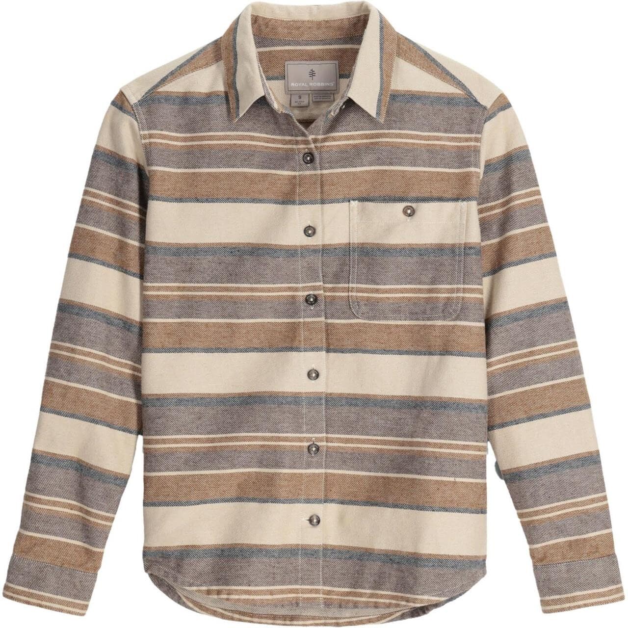 Royal Robbins Womens Clouds Rest Hemp L/S (Brun (BISTRE PACIFIC CREST STRIPE) Large)