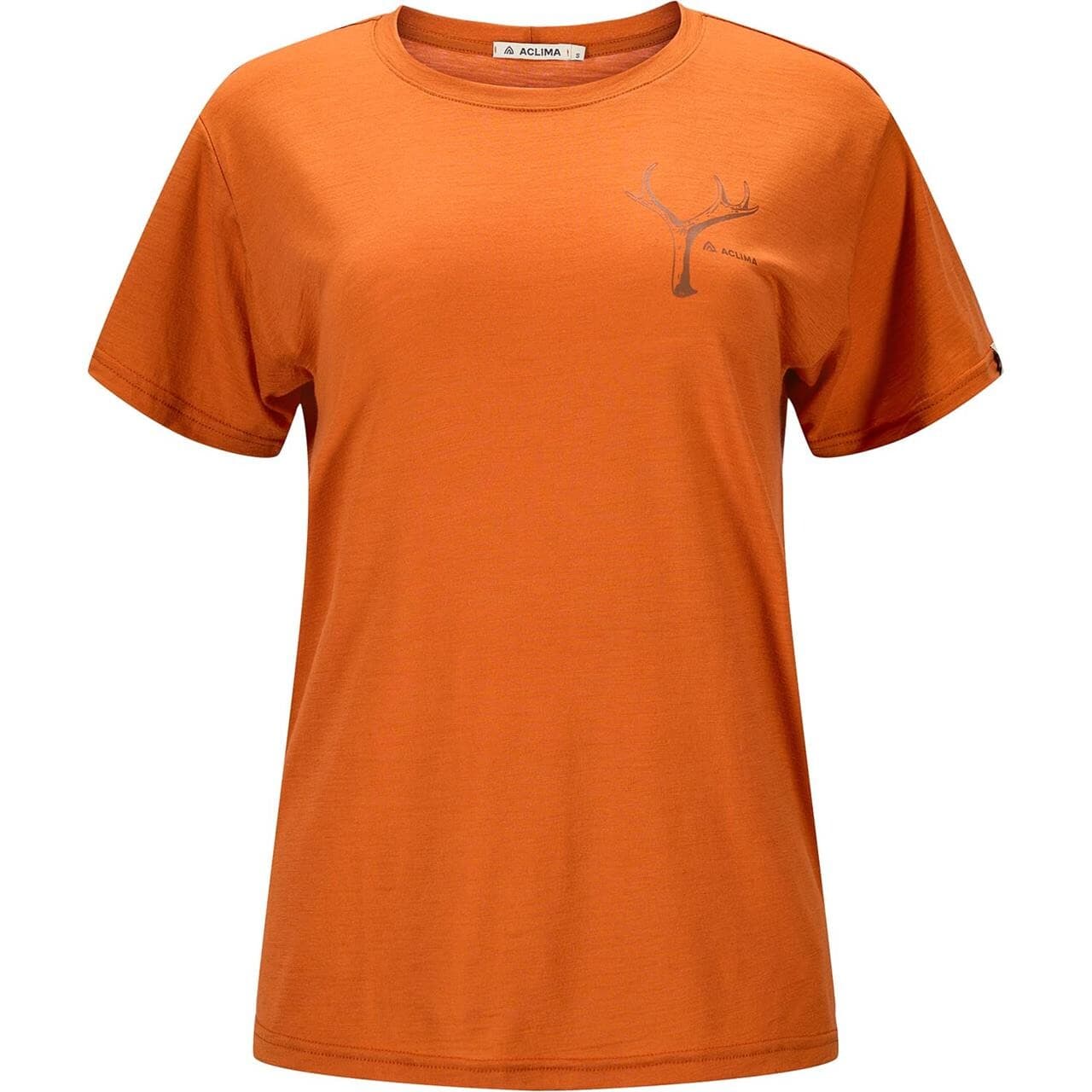 Aclima Womens LightWool Tee Print Antler (Orange (APRICOT ORANGE) Medium)