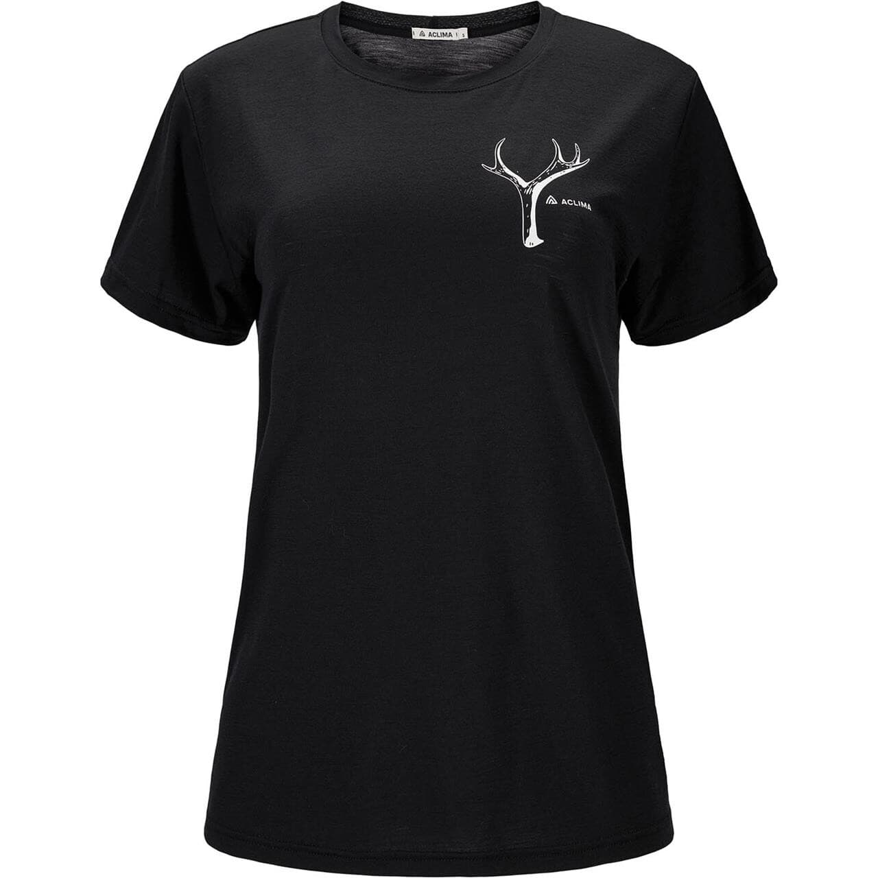 Aclima Womens LightWool Tee Print Antler (Sort (JET BLACK) X-small)