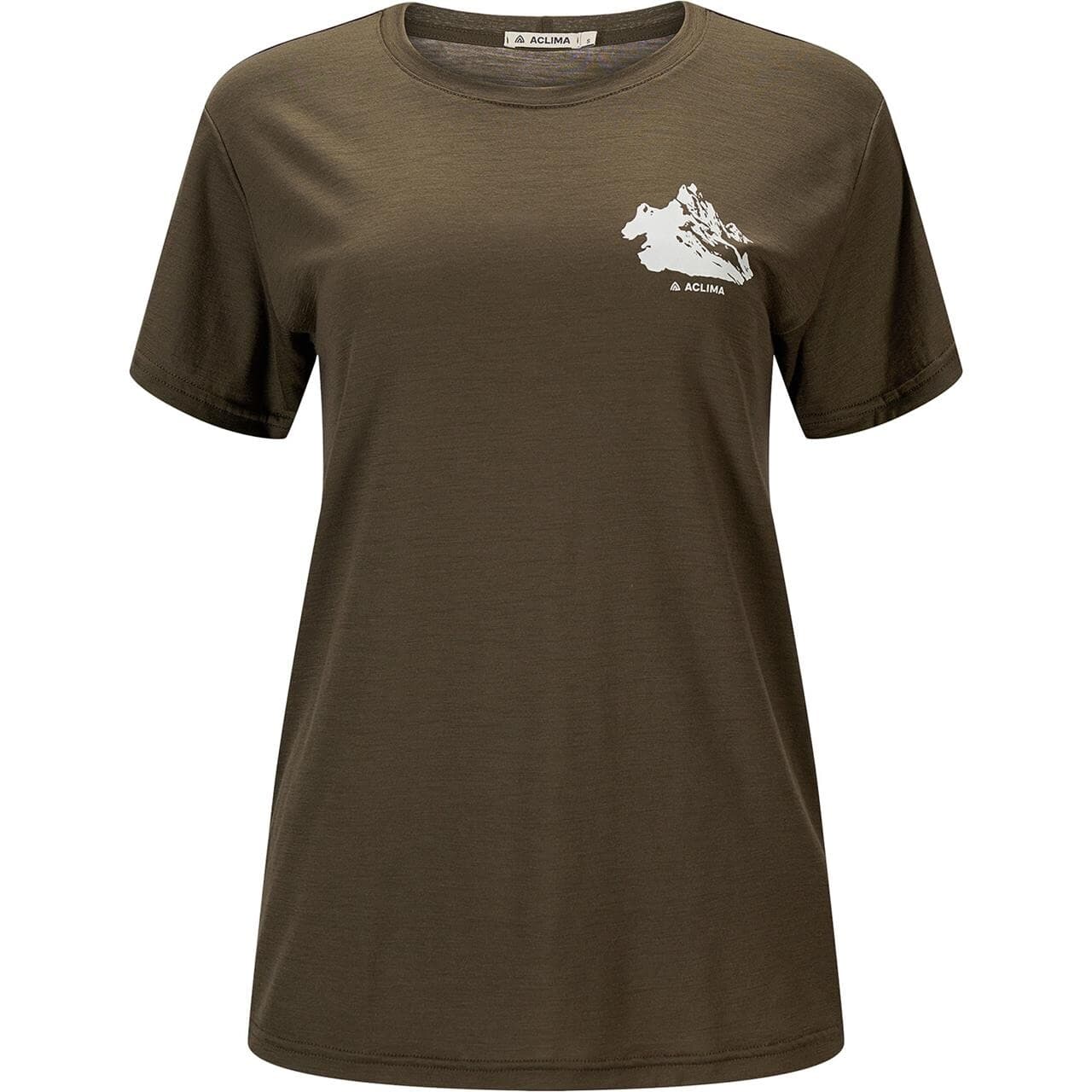 Aclima Womens LightWool Tee Print Mountain (Grøn (TARMAC) Small)
