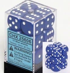 Dice - Terningesæt - 12 stk. 6 sidet (D6) - Opaque - Blue / White