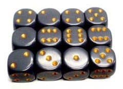 Dice - Terningesæt - 12 stk. 6 sidet (D6) - Opaque - Dark Grey / Copper