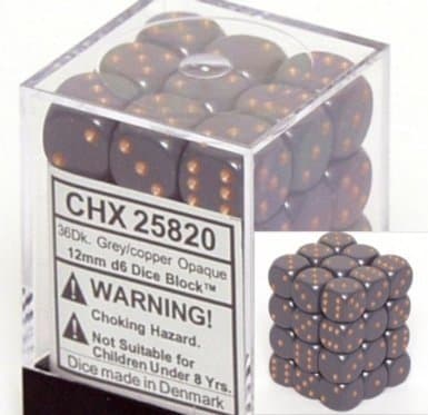 Dice - Terningesæt - 36 stk. 6 sidet (D6) - Opaque - Dark Grey / Copper