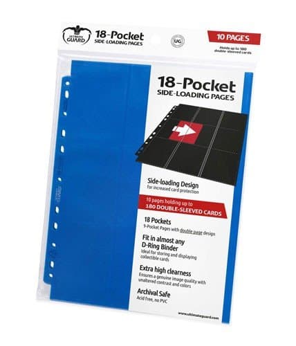Ultimate Guard 18-Pocket Pages (Mappelommer til Ringbind/11 Huller) Side-Loading Blue (Blå) (10)