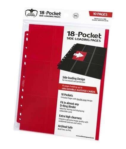 Ultimate Guard 18-Pocket Pages (Mappelommer til Ringbind/11 Huller) Side-Loading Red (Rød) (10)