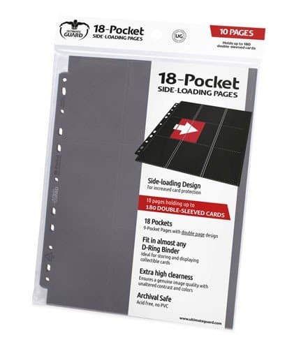 Ultimate Guard 18-Pocket Pages (Mappelommer til Ringbind/11 Huller) Side-Loading Grey (Grå) (10)