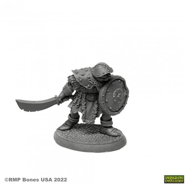Reaper Bones USA Dungeon Dwellers: Orc Warrior of the Ragged Wound - Plastic Miniature