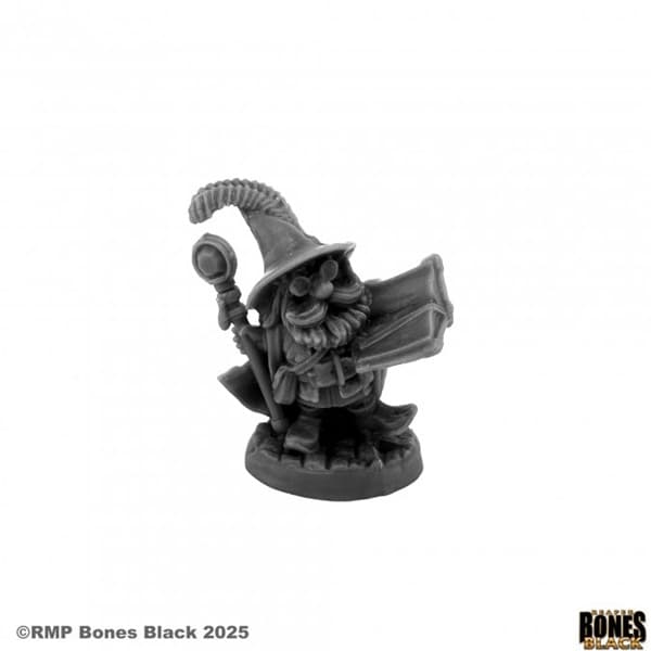 Reaper Bones Black: Hegwick Bombino, Gnome Wizard - Plastic Miniature