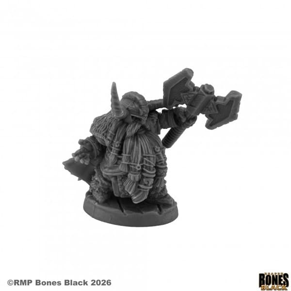 Reaper Bones Black: Dwarf King Hargrim Axehelm - Plastic Miniature