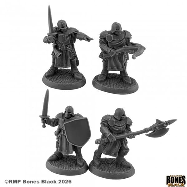 Reaper Bones Black: Town Guard (4) - Plastic Miniatures