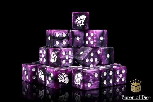 Dice - Terningesæt - 25 terninger - Baron of Dice: D6 (6-Sidet) - Alien - Purple & White (Square Corners)
