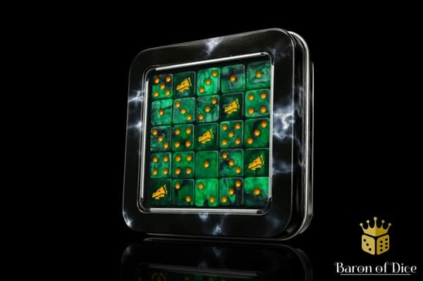 Dice - Terningesæt - 25 terninger - Baron of Dice: D6 (6-Sidet) - Drake - Green & Gold (Square Corners)