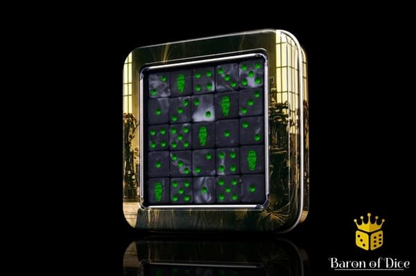 Dice - Terningesæt - 25 terninger - Baron of Dice: D6 (6-Sidet) - Day of The Dead - Green Coffin (Square Corners)