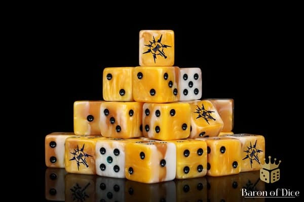 Dice - Terningesæt - 25 terninger - Baron of Dice: D6 (6-Sidet) - Lightning Hammer - Golden Hues (Square Corners)