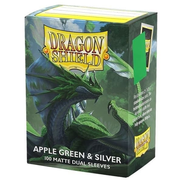 Dragon Shield Deck Protectors - Matte Dual Sleeves: Apple Green & Silver - 100 lommer - Dragonshield - Sleeves #AT-15073
