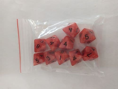 Dice - Terningesæt - 10 terninger - Kaissa Dice: Pearl - Red/Black D8 (8 sidet)