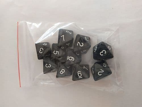 Dice - Terningesæt - 10 terninger - Kaissa Dice: Pearl - Black/White D8 (8 sidet)