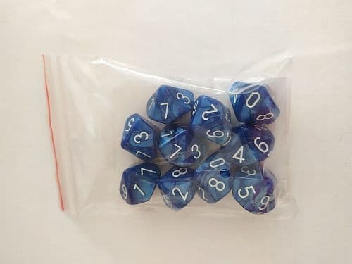 Dice - Terningesæt - 10 terninger - Kaissa Dice: Pearl - Blue/White D10 (10 sidet)